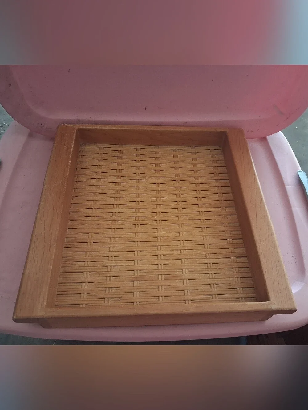Wooden Wicker Basket Serving Woven Tray - Natural Finish